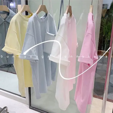 短袖t恤女夏季2021新款韩版ins潮简约百搭奶油小花中长款宽松上衣商品大图