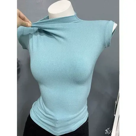 显高J！韩国ins新款半高领无袖背心女修身显瘦打底T恤上衣2021夏图片