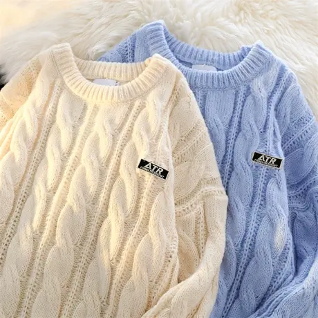 麻花盐系炸街毛衣女设计感小众秋冬宽松复古日系慵懒风软糯针织衫图片