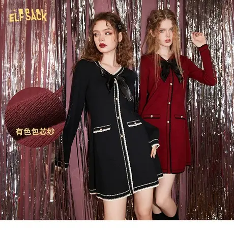妖精的口袋法式v领针织连衣裙女2022秋冬季新款打底内搭长袖气质商品大图