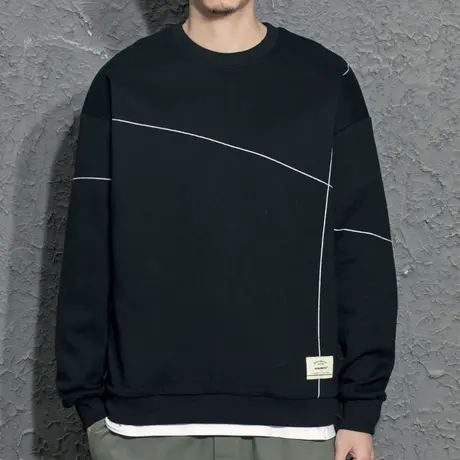 奕飏原创设计师小众辑明线圆领卫衣男2022年春秋宽松休闲套头衫潮图片