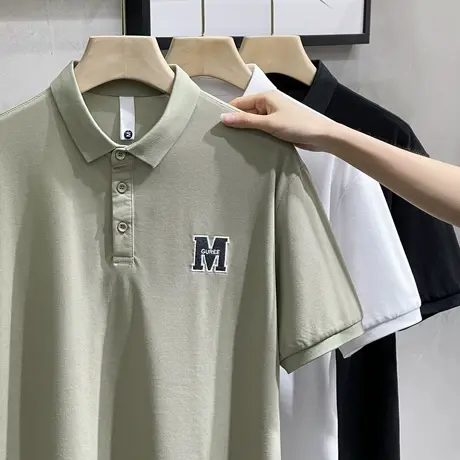 美式休闲polo衫短袖男士2023夏季新款透气珠地棉男士半袖翻领T恤商品大图