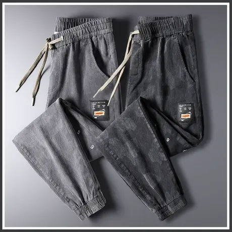 秋季胖子加肥加大码黑色迷彩工装裤男士束脚宽松休闲男裤子春秋款商品大图