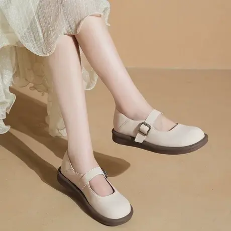 女2023夏秋新款时尚百搭休闲通勤舒适浅口法式一字扣带玛丽珍单鞋商品大图