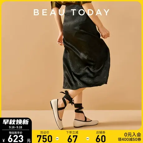 BeauToday单鞋女2023新款夏季BT平底软羊皮芭蕾浅口低跟小皮鞋女商品大图