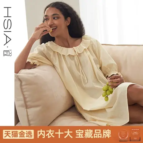 HSIA遐中长款睡裙夏季轻薄宽松显瘦家居裙五分袖减龄全棉睡衣女商品大图