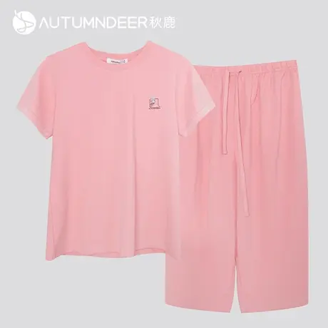 秋鹿冰氧吧凉感棉短袖睡衣女款夏季七分裤家居服女纯色简约可外穿图片