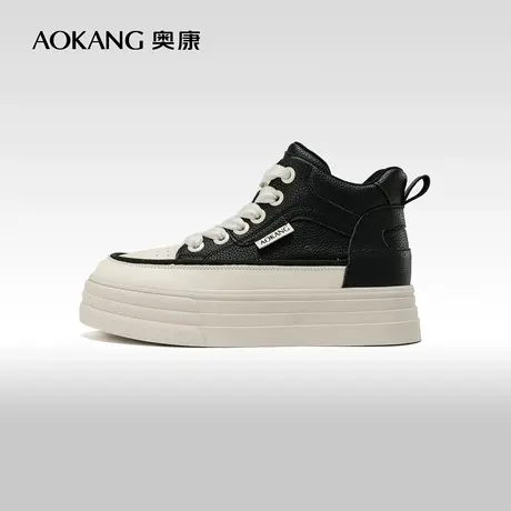 奥康女鞋 春秋季新款百搭厚底小白鞋时尚板鞋高帮运动休闲鞋图片