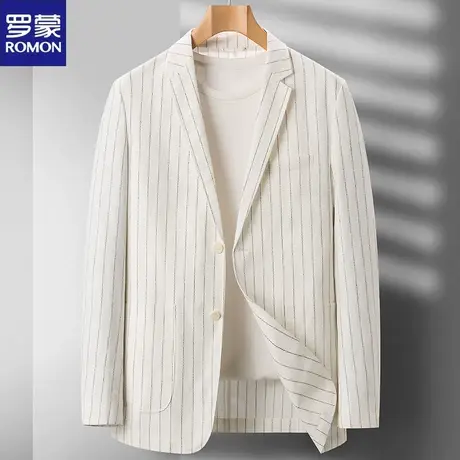 【亚麻】罗蒙春夏时尚男士单西装商务休闲薄款条纹便西外套小西服商品大图