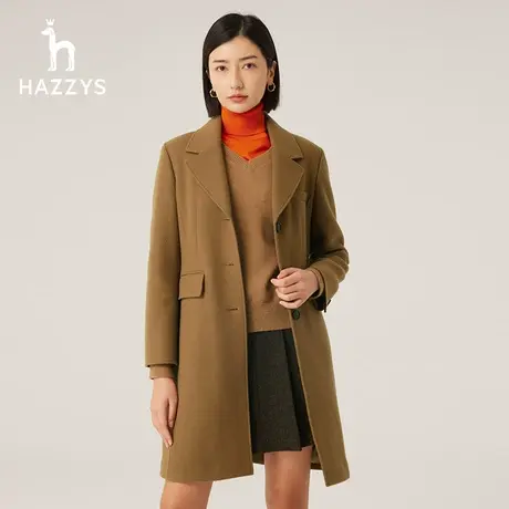 【商场同款】Hazzys哈吉斯羊毛呢大衣女士秋冬季新款单排扣外套图片