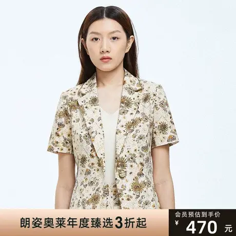 朗姿夏季纯棉植物印花气质通勤女式西装新款西装图片
