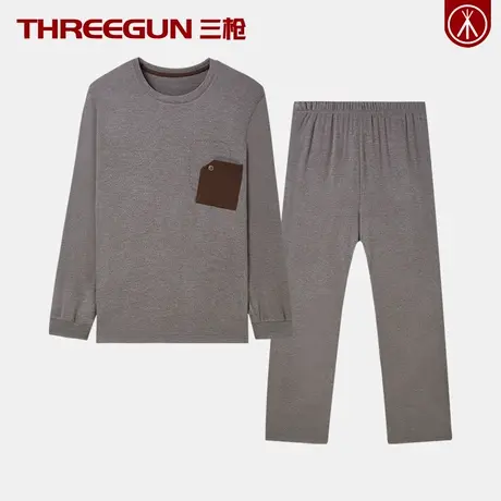 THREEGUN/三枪男士睡衣磨毛中厚款青年家居服男套头长袖长裤带兜商品大图