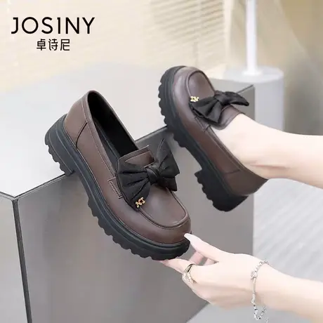 Josiny/卓诗尼2023春季新款蝴蝶结粗跟乐福鞋厚底防滑软底单鞋女商品大图