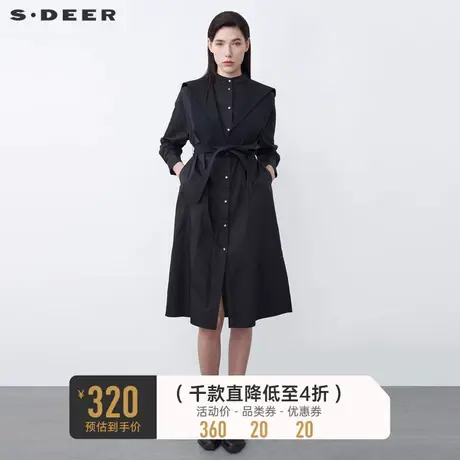 sdeer圣迪奥冬装连帽拼接收腰不规则衬衫连衣裙S21461201图片