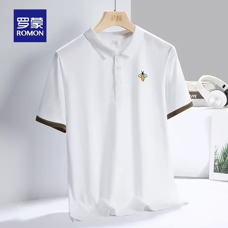 罗蒙男士冰丝短袖Polo衫夏季薄款小蜜蜂刺绣轻商务休闲带翻领T恤图片