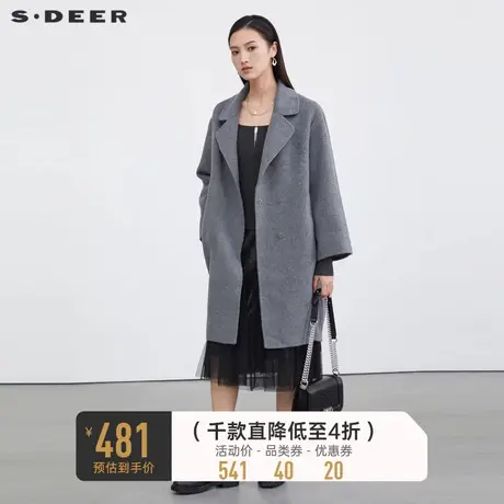 sdeer圣迪奥女装休闲西装领茧型通勤暗扣中长款毛呢大衣S214Z1897图片