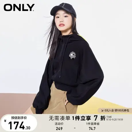 ONLY奥莱夏季棋盘格卡通印花收腰连帽短款外套女商品大图