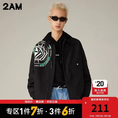 卡宾潮牌2AM创意印花图案拉链夹克外套宽松街头工装商品大图