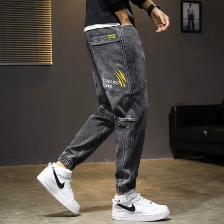 牛仔裤男潮牌宽松2023年秋季新款哈伦工装休闲九分束脚春秋长裤子商品大图