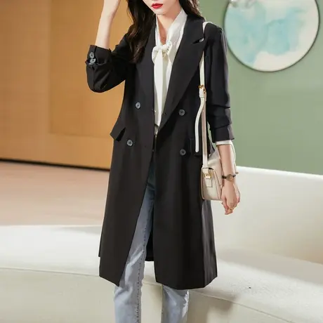气质长款风衣外套女装春秋季新款韩版优雅黑色显瘦中长款外衣图片