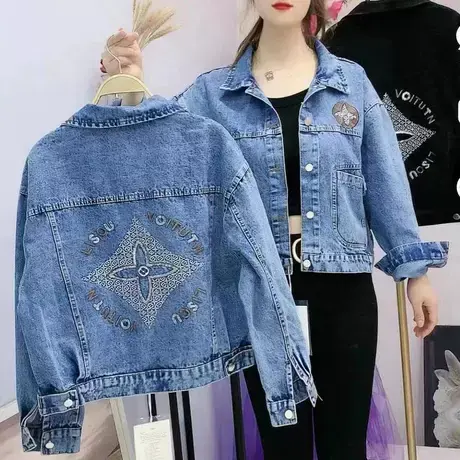 刺绣牛仔外套女士2023春秋新款短款韩版宽松时尚百搭女装上衣夹克商品大图