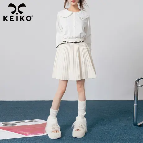 KEIKO [赠腰带]白色针织百褶短裙女2023秋季韩系辣妹小个子半身裙图片