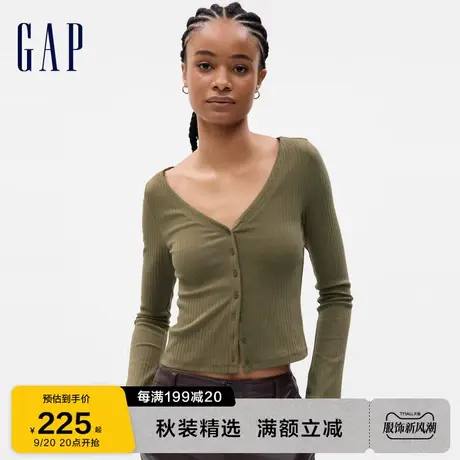 【女友T】Gap女装秋季2023新款开衫V领长袖T恤757761休闲上衣图片
