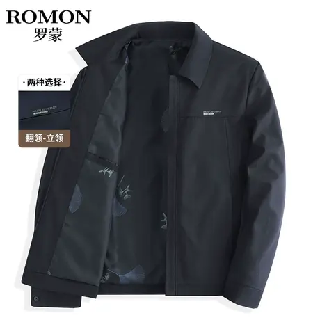 罗蒙休闲翻领夹克衫男士2023春季新款中年爸爸上衣服干部装外套男图片