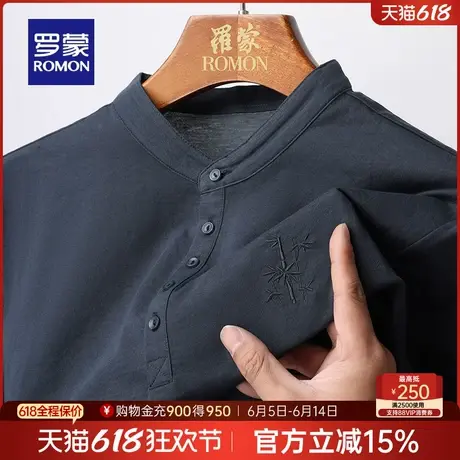 罗蒙男士时尚休闲立领短袖T恤2025年夏季薄款舒适透气纯色打底衫商品大图
