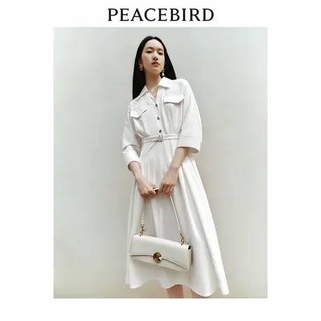 太平鸟简约通勤衬衫裙夏季新款翻领收腰连衣裙长款显瘦裙子女图片