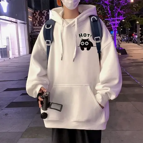 纯棉卫衣男春秋季2025新款港风青少年宽松美式高街潮牌外套连帽衫图片