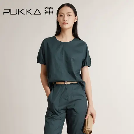 Pukka蒲牌上衣设计感女小众2022夏季新款宽松休闲圆领短袖衬衫女图片