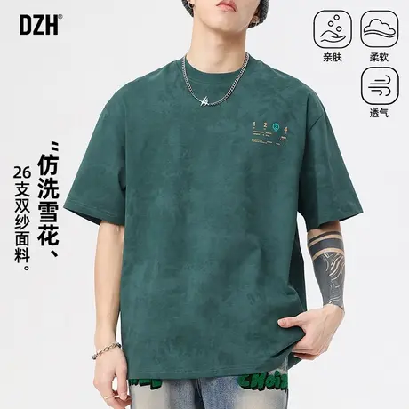 男士绿色短袖t恤男夏季圆领2025年新款衣服半袖潮牌男装刺绣上衣商品大图