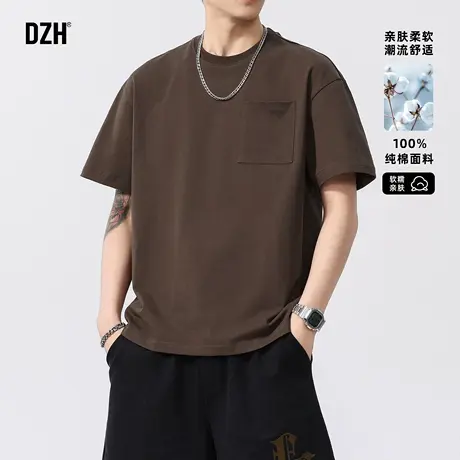 男士美式纯棉短袖t恤男2025夏新款圆领纯色半袖运动休闲上衣男款商品大图