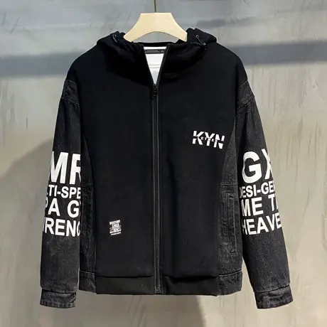 拼接印花棉衣男士秋冬季外套新款潮流加厚羽绒棉服工装棉袄冬装潮图片