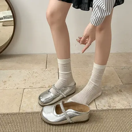 时尚水钻包头半拖鞋女2025年夏季新款外穿小皮鞋配裙子气质凉拖鞋商品大图