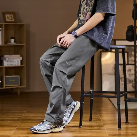 唐狮阔腿运动裤子男休闲裤宽松款潮酷直筒工装日系风长裤男商品大图