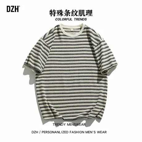 男士撞色条纹短袖t恤男2025新款青少年衣服宽松上衣男款半袖体恤商品大图