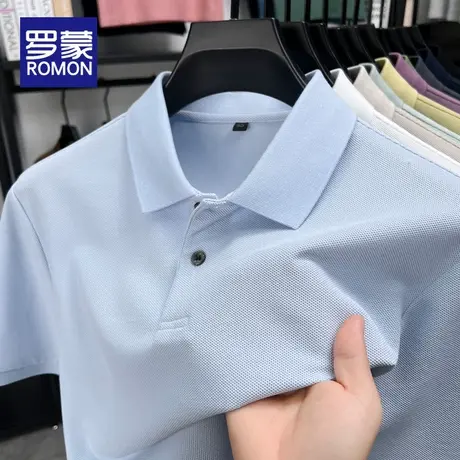 罗蒙POLO衫男士短袖桑蚕丝翻领T恤夏季2025新款休闲青年纯色上衣商品大图