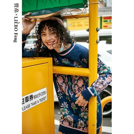裂帛LIEBOFeng商场同款2023年新圆领提花落肩长袖连衣裙女图片