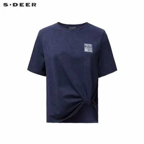 sdeer圣迪奥女装圆领撞色印花不规则短袖T恤S24280135商品大图