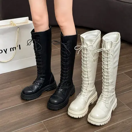 永希长筒靴女2023春秋季新款网红潮流不过膝瘦瘦靴高跟高筒骑士靴图片
