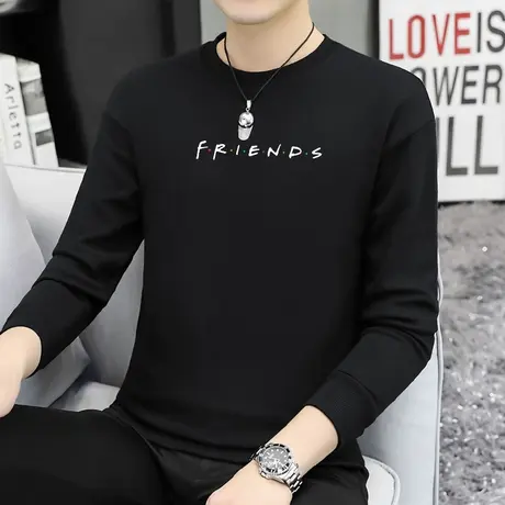 380g重磅纯棉卫衣男字母印花圆领长袖t恤加绒保暖摇粒绒无帽上衣商品大图