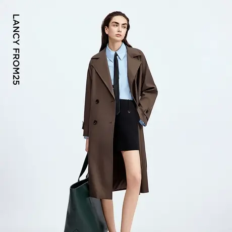 朗姿复古英伦风衣双排扣翻领高级感气质长款外套女2025年秋季新款图片