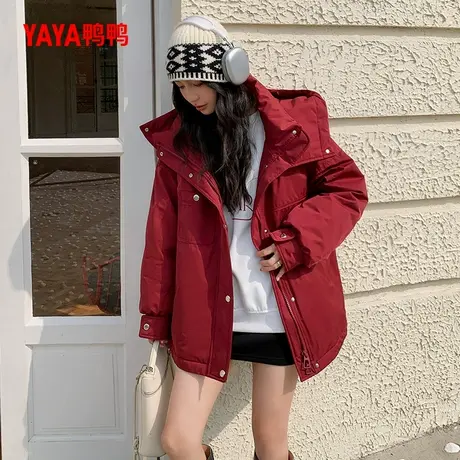 鸭鸭2024冬季新款羽绒服女中长款户外休闲工装派克服洋气韩版加厚商品大图