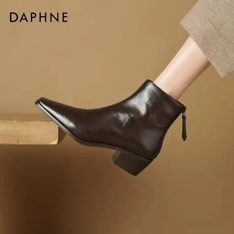 达芙妮法式小短靴女2026新款秋冬季加绒尖头瘦瘦靴粗跟女士马丁靴商品大图