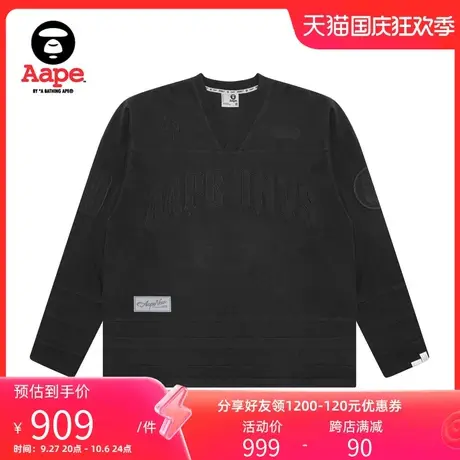 Aape旗舰店男装秋冬猿颜刺绣V领潮流街头休闲长袖T恤1405XXL商品大图