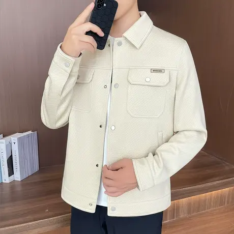 高端肌理感翻领工装夹克男士春秋季简约休闲百搭外套潮流秋装上衣商品大图