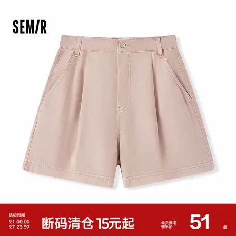 森柔牛仔|森马牛仔裤女凉感时尚半松紧腰直筒裤夏宽松A字短裤甜酷图片