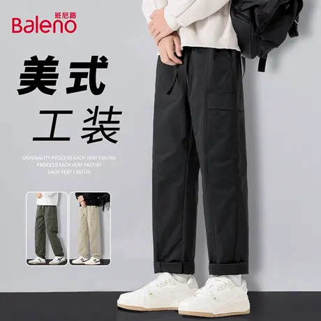 班尼路耐磨工装裤子男款2025秋季新款斜纹酷丝棉休闲裤宽松卫裤男商品大图